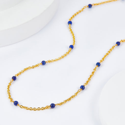 Blue Gemstone Beads Gold Chain Necklace - Perfect for Layered Wear